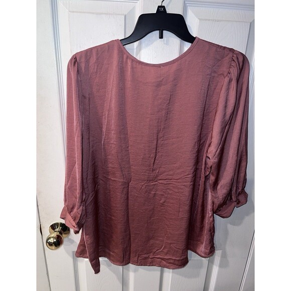 NY Collection Satin Blouse Womens Plus Sz 3X Pink Top Pullover Tie Neck New - Picture 8 of 10